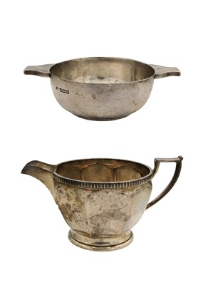 Lot 88 - A George V silver quaichs by William Hutton & Sons Ltd, and a milk jug by Harrison Bros & Howson.