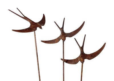 Lot 70 - Three wrought iron swallows garden ornaments.