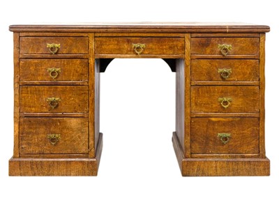 Lot 1654 - Arts and Crafts oak fixed pedestal desk.