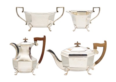 Lot 99 - A George VI silver four-piece tea set by Edward Viner.