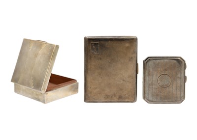 Lot 110 - Two hallmarked silver engine turned cigarette cases and a cigarette box.