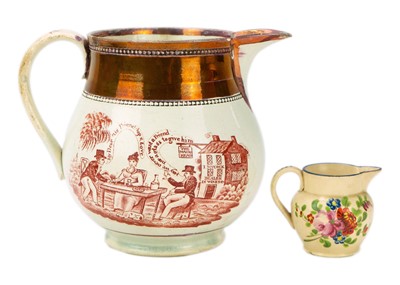 Lot 1010 - A pearlware jug printed with the Farmer's arms.