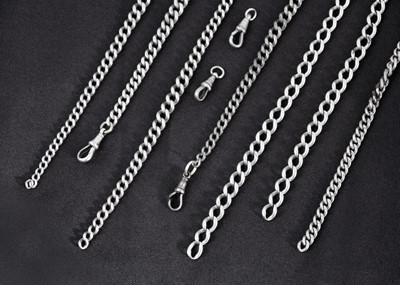 Lot 235 - A selection of five silver curb-link Albert watch chains, for repair or spares.