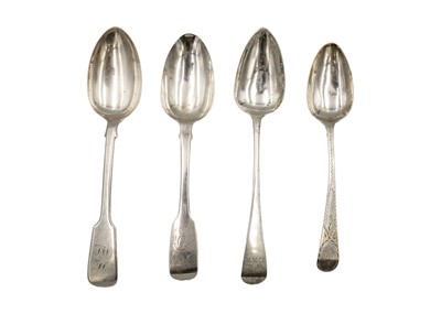 Lot 127 - A selection of three Georgian Exeter silver tablespoons.