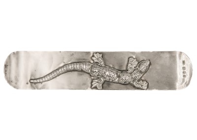 Lot 143 - A silver bookmark applied with a lizard by Gwen Whicker.