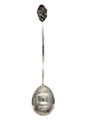 Lot 144 - A silver Arts & Crafts style condiment spoon by Gwen Whicker.