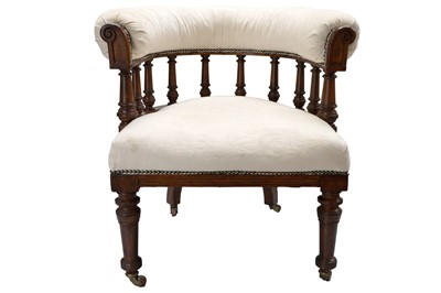 Lot 289 - A Victorian upholstered oak frame tub chair.