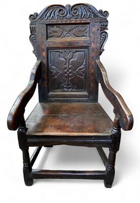 Lot 1039 - A 17th century oak Wainscot chair probably Leeds.