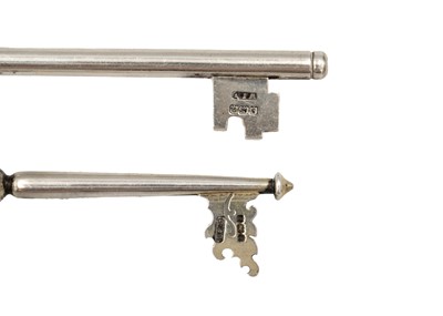 Lot 160 - Two George V silver presentation keys by William James Dingley.