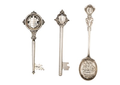 Lot 160 - Two George V silver presentation keys by William James Dingley.