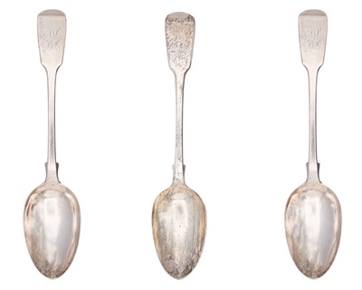 Lot 166 - A pair of William IV silver fiddle pattern table spoons by Barak Mewburn.