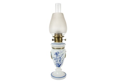 Lot 1388 - A Bohemian glass oil lamp with a rare Hesperus triple burner.