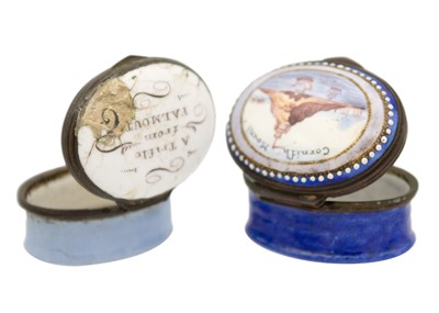 Lot 232 - Two Georgian Bilston enamel patch boxes of Cornish interest.