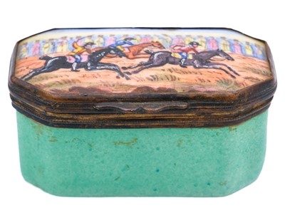 Lot 233 - Two Georgian Staffordshire enamel snuff boxes with horse racing decoration.