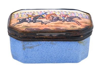 Lot 233 - Two Georgian Staffordshire enamel snuff boxes with horse racing decoration.