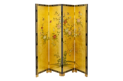 Lot 1657 - A modern Chinese lacquer four fold screen.