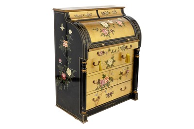 Lot 1658 - A late 20th century Chinese lacquer cylinder bureau.