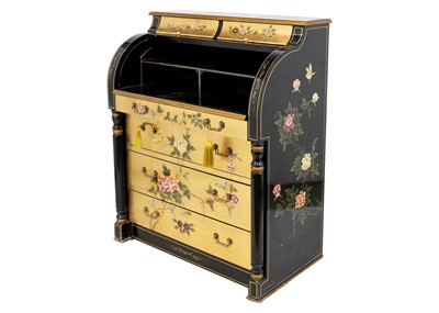 Lot 1658 - A late 20th century Chinese lacquer cylinder bureau.