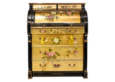 Lot 1658 - A late 20th century Chinese lacquer cylinder bureau.