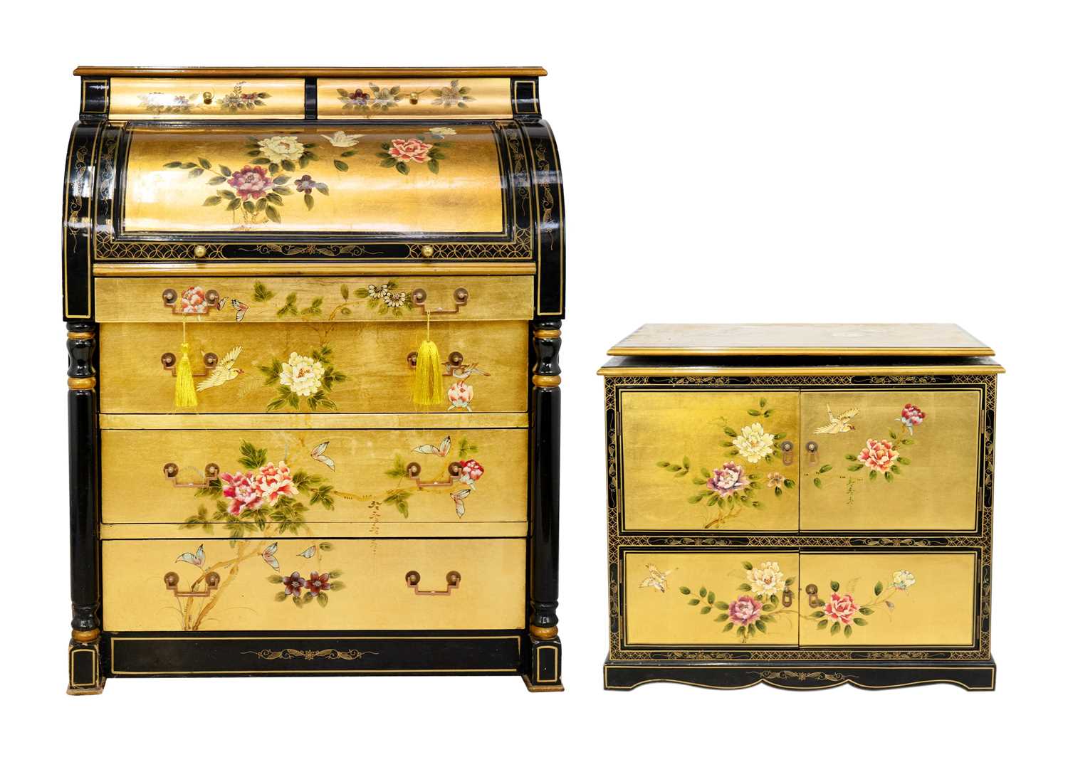 Lot 1658 - A late 20th century Chinese lacquer cylinder bureau.