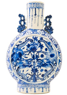 Lot 1068 - A Chinese blue and white porcelain moon flask, 19th century.