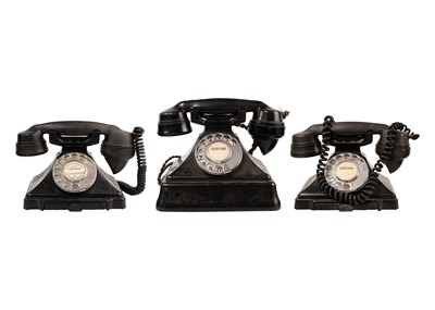 Lot 1365 - Three vintage black Bakelite telephones.