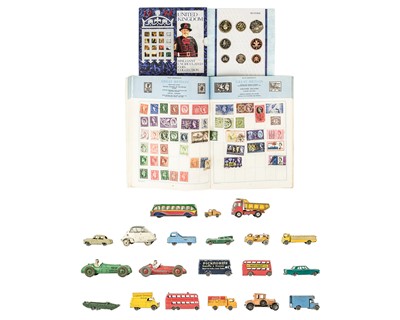 Lot 744 - Diecast Model Cars etc., Coin Year Set and Stamp Album