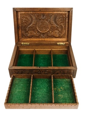 Lot 1075 - A Kashmir carved hardwood box, early 20th century.