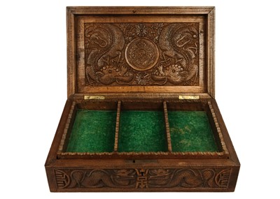 Lot 1075 - A Kashmir carved hardwood box, early 20th century.