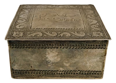 Lot 58 - An Egyptian/Sudanese silver box, inscribed and dated 1915.