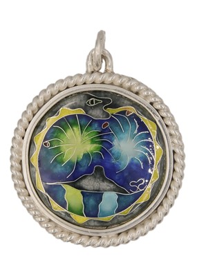 Lot 295 - A .999 fine silver and enamel 'Golowan' pendant by Samantha Suddaby.