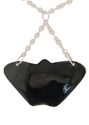 Lot 315 - A .999 fine silver and enamel 'Peacock Butterfly' pendant necklace by Samantha Suddaby.