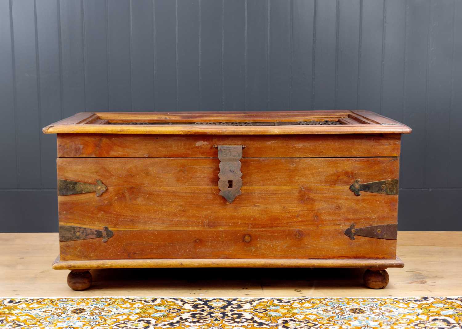 Lot 296 - An Indian teak metal bound storage box, 20th