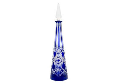 Lot 1470 - A Bohemian blue flash decanter and stopper.