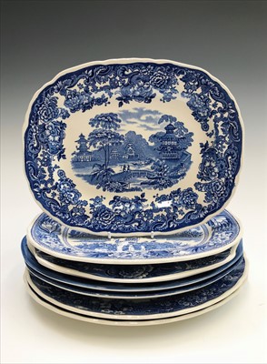 Lot 989 - Eight blue and white Wedgwood Queensware...