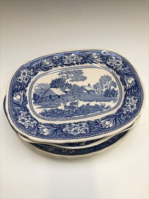 Lot 989 - Eight blue and white Wedgwood Queensware...