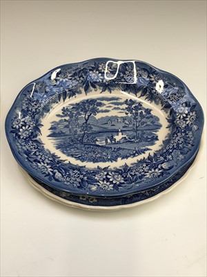 Lot 989 - Eight blue and white Wedgwood Queensware...