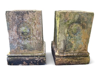 Lot 1573 - A pair of terracotta square plinth bases.