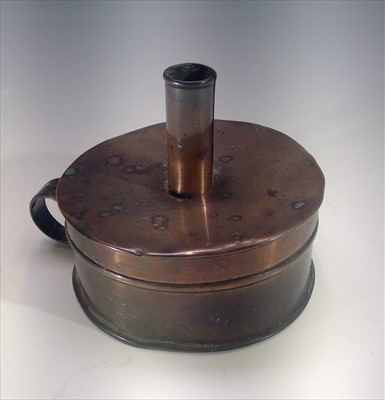 Lot 69 - A late 19th century copper tinder box chamber...
