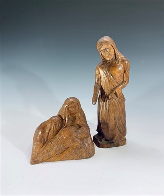 Lot 56 - An oak carving, 'Pieta', height 13cm, together...