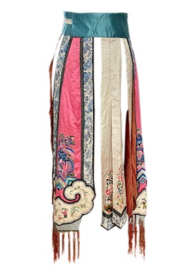 Lot 280 - A Chinese silk embroidered skirt, late Qing Dynasty.