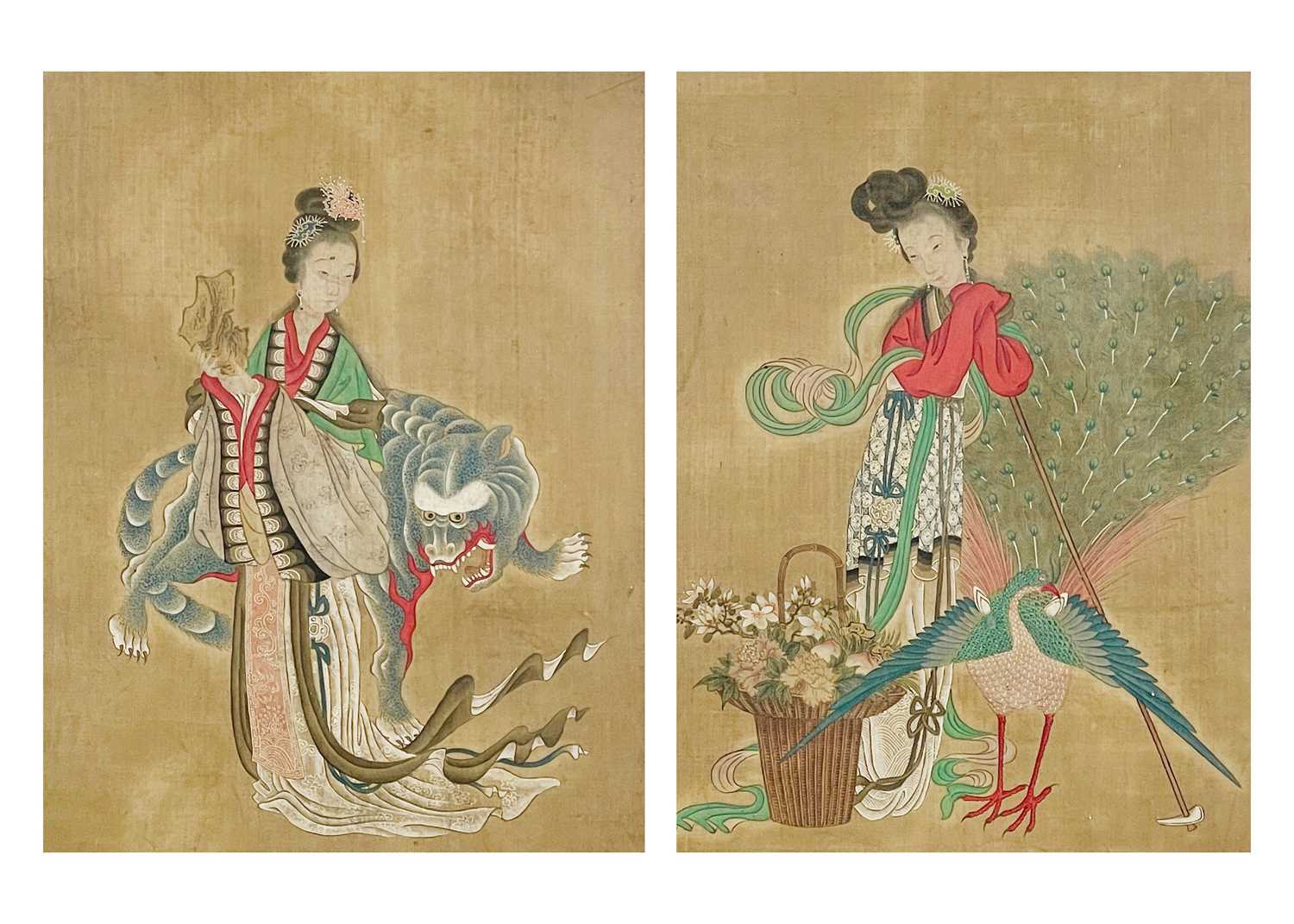 Lot 294 - Two Chinese paintings on silk, early 20th