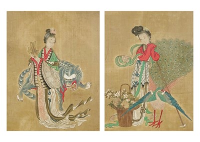 Lot 294 - Two Chinese paintings on silk, early 20th century.