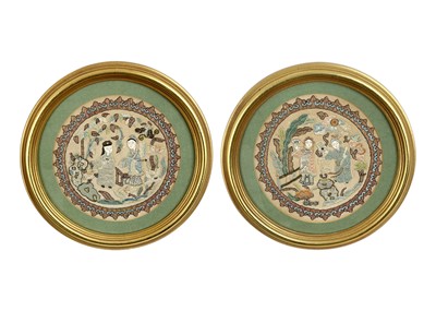 Lot 245 - Two circular Chinese silk and metal thread embroidered panels.