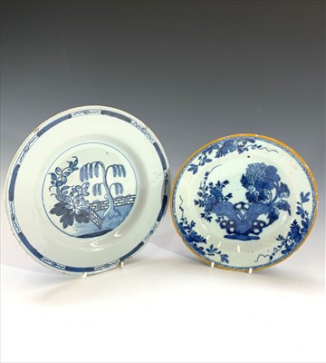 Lot 964 - An 18th century Delft blue and white plate,...