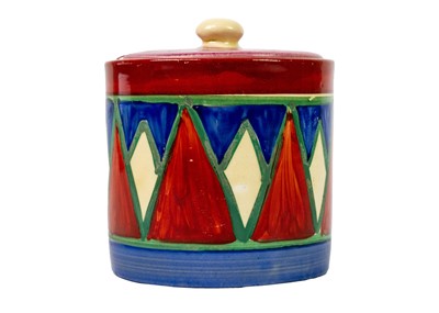 Lot 151 - A Clarice Cliff Original Bizarre preserve pot and later cover.