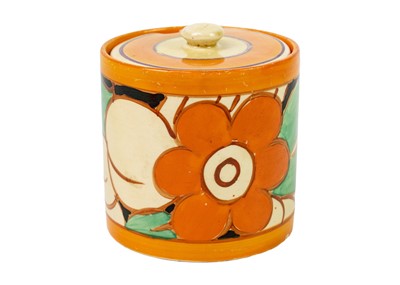 Lot 141 - A Clarice Cliff Floreat pattern preserve pot and cover.