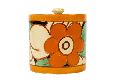 Lot 141 - A Clarice Cliff Floreat pattern preserve pot and cover.