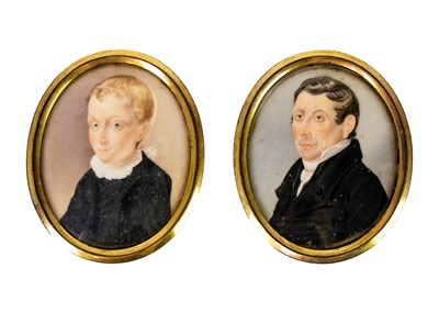 Lot 40 - Two oval portrait miniatures of a father and son.
