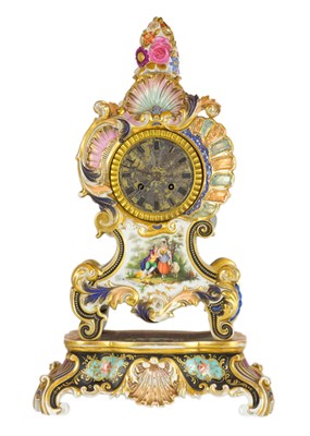 Lot 232 - A Paris porcelain mantel clock, 19th century.